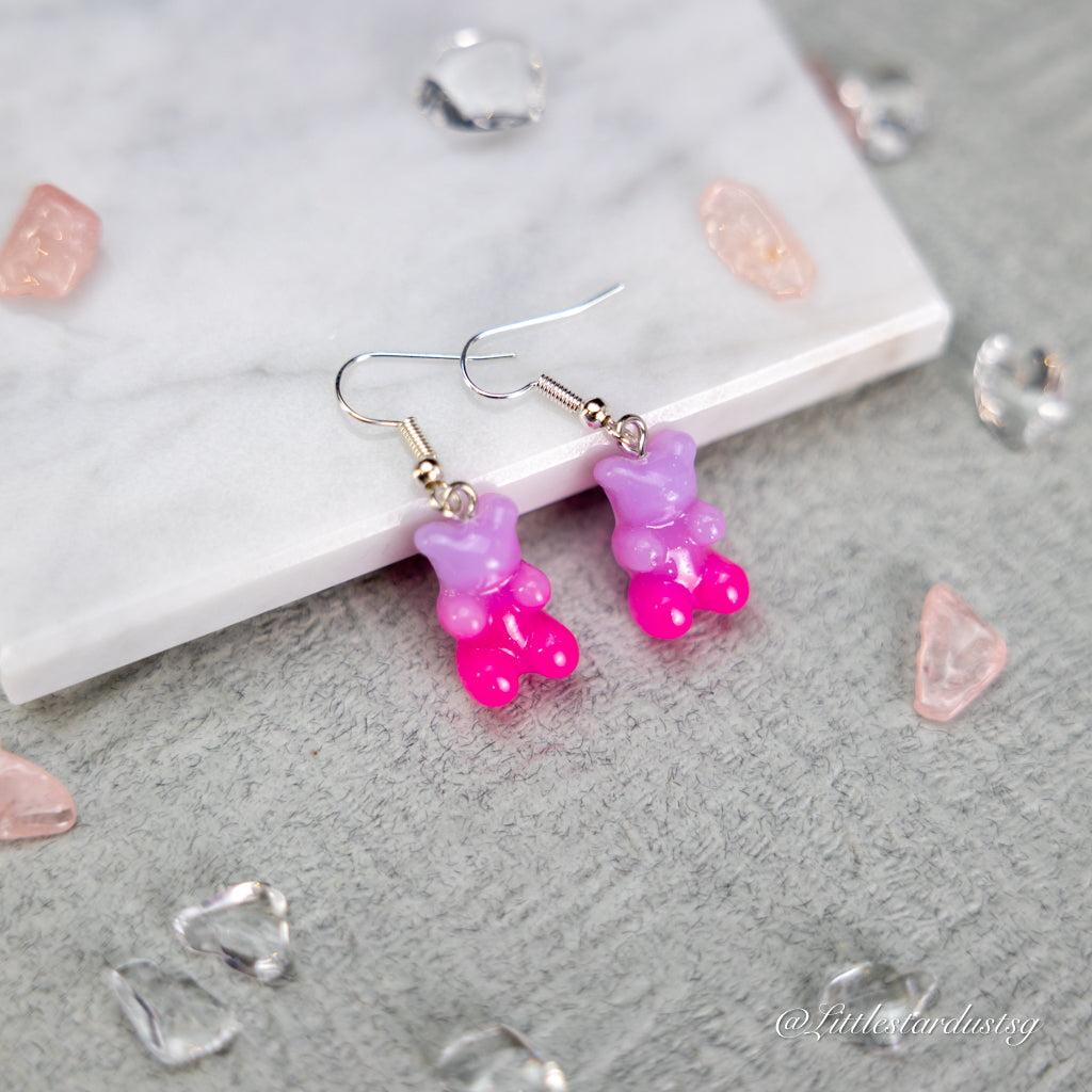 Crystal Bear (Light Purple & Pink) | Earrings