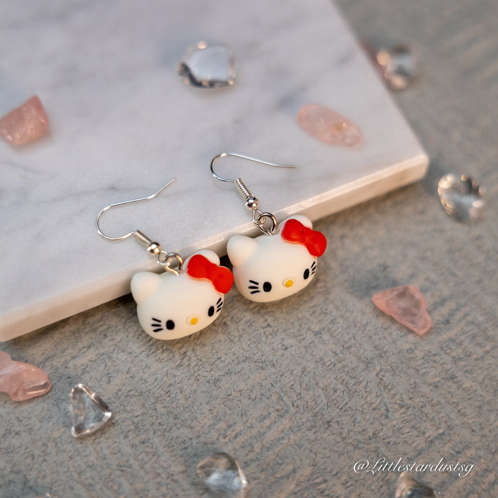 Mouthless Kitty (Red Ribbon) | Earrings