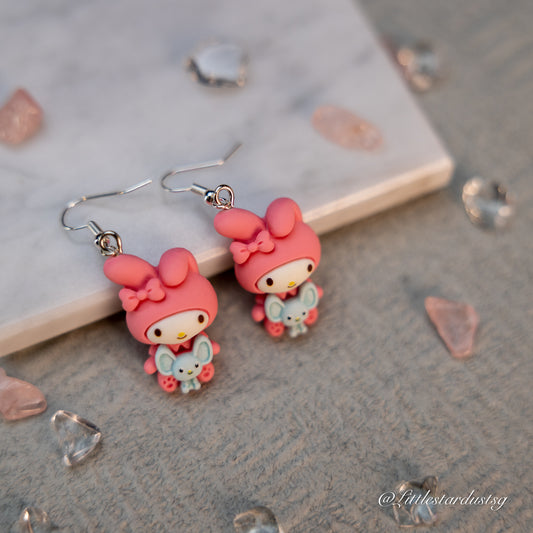 Pink Ear Rabbit (Mouse) | Earrings