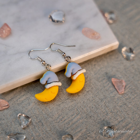 Sleepy Moon (Blue Cap) | Earrings