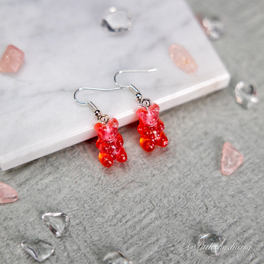 Crystal Bear (Translucent Red) | Earrings