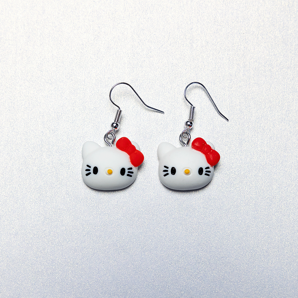 Mouthless Kitty (Red Ribbon) | Earrings – Little Stardust